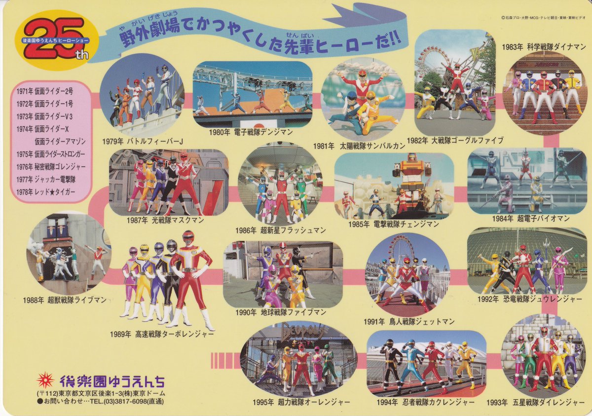 カーレンジャー下敷きの裏面。 後楽園ゆうえんち野外劇場25周年記念の