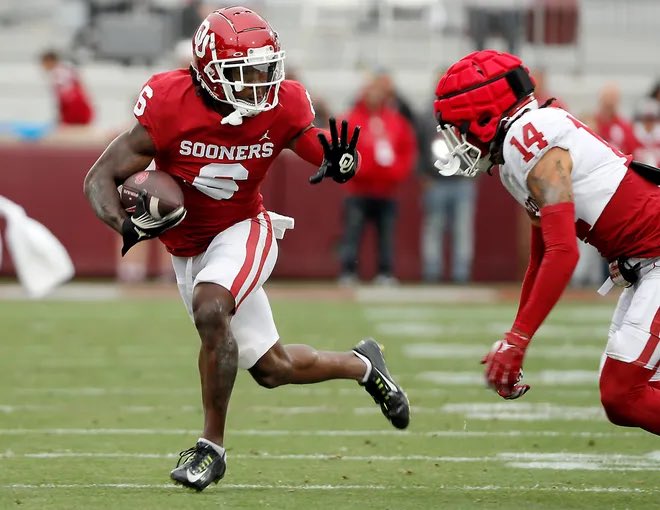 thecgriffy's tweet image. Deion Burks, Oklahoma 
5’9” 188lbs 

#OTClock 40-Yard Dash Hand Times:
1st Attempt - 4.31s
2nd Attempt - 4.26s
Average - 4.29s

#NFLCombine