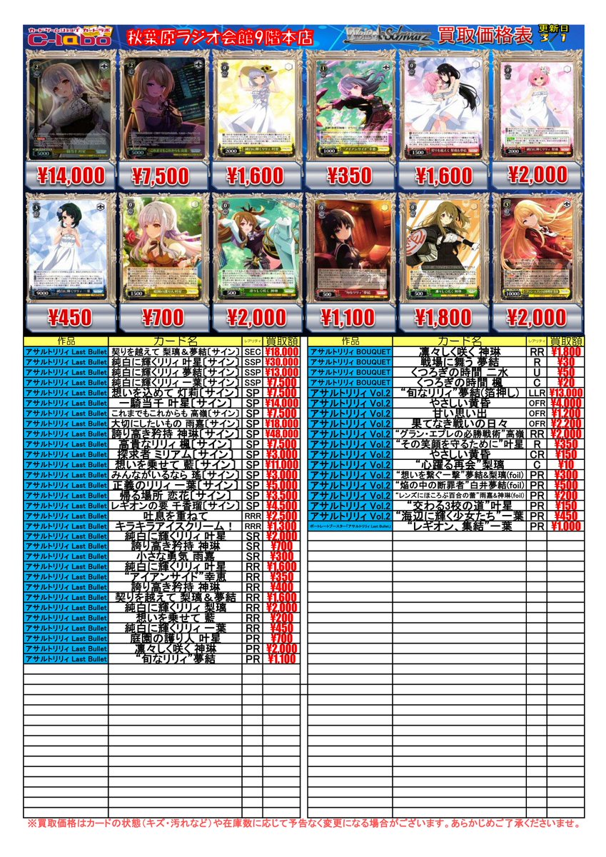 ◇ #ヴァイスシュヴァルツ 買取情報◇ 契りを越えて 梨璃＆夢結 SEC