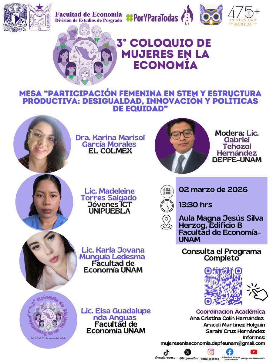 Arimarhol's tweet photo. iv) desigualdad; y v) mercados laborales. Ojalá que nos puedan acompañar de manera presencial, sino nos pueden seguir a través de  la transmisión en vivo desde el FB de la @FEconomiaUNAMof. Les esperamos @depfeunam @UNAM_MX @IgualdadUnam @UNAMPosgrado https://t.co/JIAIeacN56