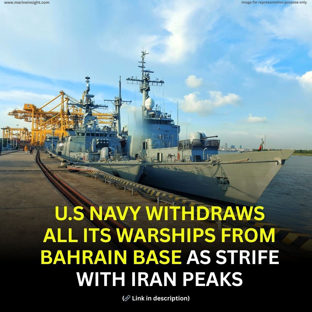 MarineInsight's tweet image. Read the news here👉marineinsight.com/shipping-news/…

U.S Navy Withdraws All Its Warships From Bahrain Base As Strife With Iran Peaks.

#shipping #shippingindustry #maritimeindustry #maritime #maritimesafety #MarineInsight #Merchantnavy #Merchantmarine #MerchantnavyShips