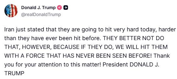 BREAKING: Trump responds to threats of Iranian retaliation