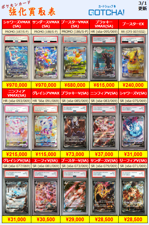 3/1更新 ⚡🔥【PSA強化買取表⑤】🔥⚡ 💥【PSA10】シャワーズVMAX