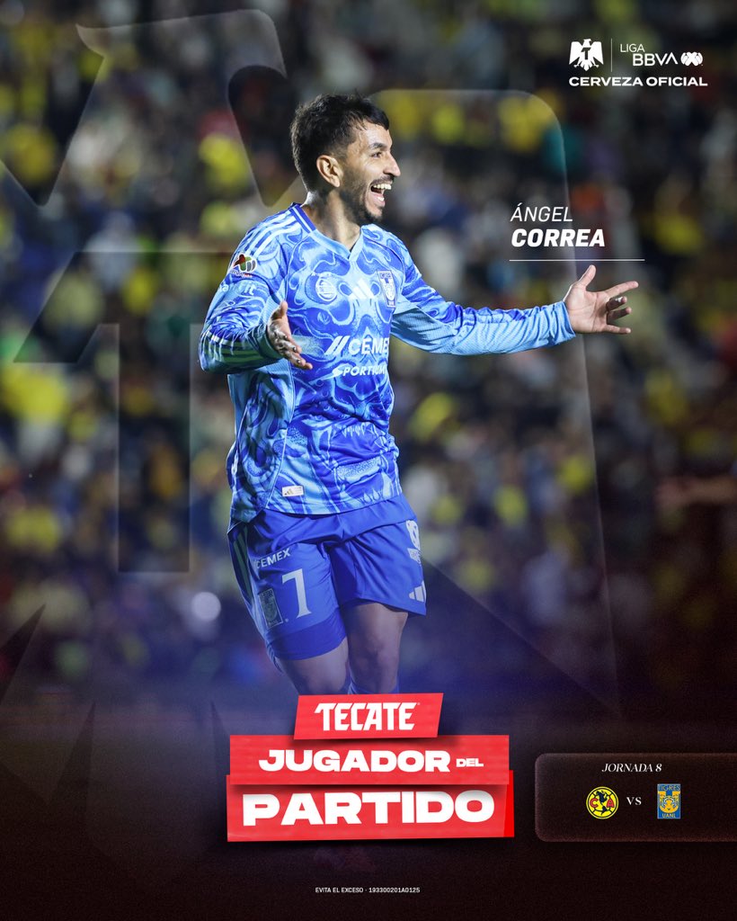Un angelito anotador 😇

Ustedes votaron y eligieron a Ángel Correa como el #TecateJugadorDelPartido del triunfo de <a href="/TigresOficial/">Club Tigres 🐯</a> ante las Águilas. 🐯

<a href="/CervezaTecate/">Cerveza Tecate</a> | #TecatePorTi 
#AMETIG