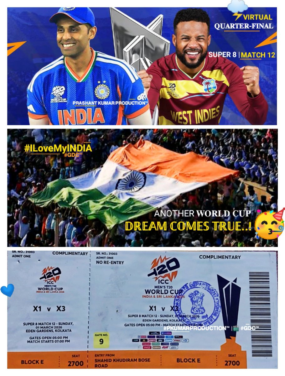 Prashant9668's tweet image. THEN #CWC2023 | &amp;amp; NOW #T20WC2026 🏆| #RealDREAMS 🇮🇳💙✨
.
#TeamINDIA |⚡ #Super8 #EdenGardens #INDvWI ||🏟️ #PKUMARPRODUCTION™