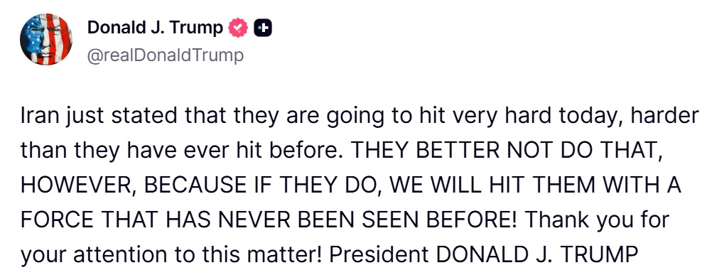 Donald J. Trump Truth Social Post 12:25 AM EST 03.01.26