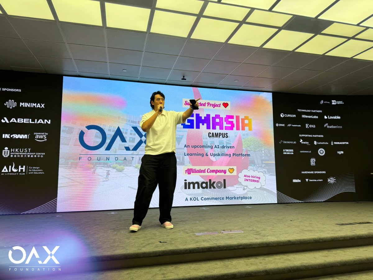 OAX_Foundation's tweet photo. Excited to be sharing why OAX is proud to support initiatives like the #HacktheEast Hackathon. 🫶 We're passionate about nurturing the #AI and #decentralized #technology ecosystem, and we believe that good teams and products deserve a chance to showcase their vision to the world. 

We're also thrilled to share more about @GMAsiaHQ's vision in BUIDLing beyond an #AI events calendar, with plans to tap into the #EdTech X AI space. 🎓 Check out their announcement on their X. ✅

Alongside OAX and GMAsia, we also have an affiliated company on stage with us - Imakol - who are working on a #KOL commerce marketplace and are actively hiring interns. 😄

Can't wait to see the participants breaking into different teams today for the pitching and judging sessions - what an amazing weekend for these students, as they connect, brainstorm and BUILD together. 🚀

#hackathon #learning #education #innovation