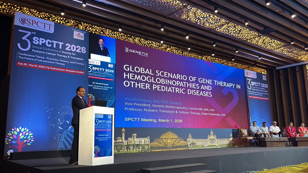 SPCTT_India's tweet photo. Dr. Vinod Prasad from Duke University school of medicine, speaking on Global scenario of gene therapy in haemoglobinopathy and other paediatric haematological disorders #spctt2026 https://t.co/bNb8zuzBNj