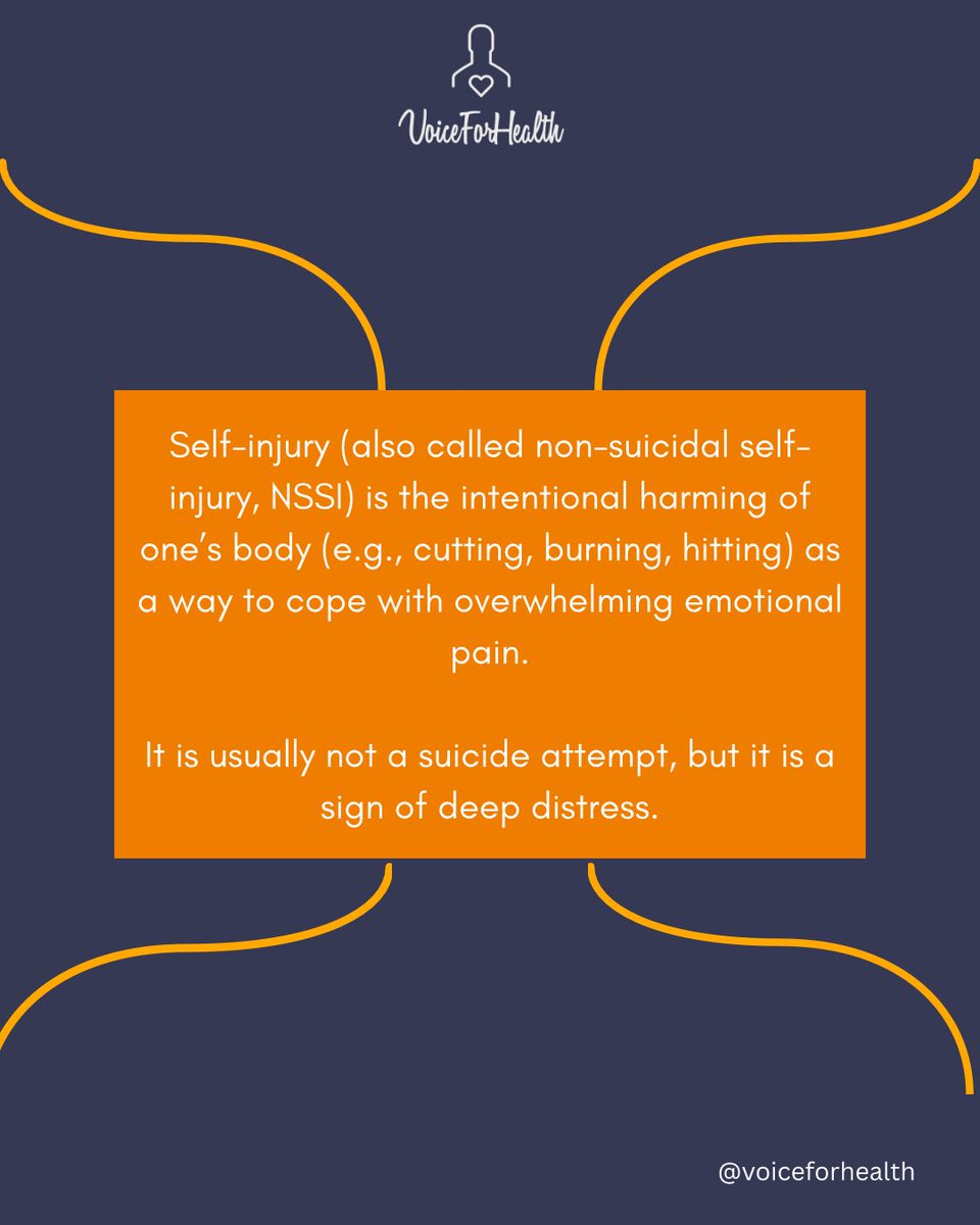 _voiceforhealth's tweet photo. Today is Self-Injury Awareness Day.

Self-injury is not “attention-seeking.”
It is often a coping mechanism for overwhelming emotional pain, trauma, anxiety, or depression.

#SelfInjuryAwarenessDay #MentalHealthMatters #MentalHealth #BreakTheStigma #VoiceForHealth https://t.co/CinVstcaY0
