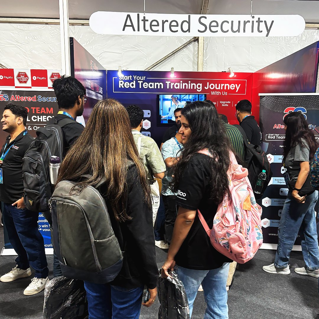 AlteredSecurity's tweet photo. Day 2 at @nullcon Goa 2026.
Weâre back at Booth No. 8 for more red team discussions, giveaways, and swag.
Stop by and participate in todayâs giveaway.
#NullCon #CyberSecurity #RedTeam #AlteredSecurity