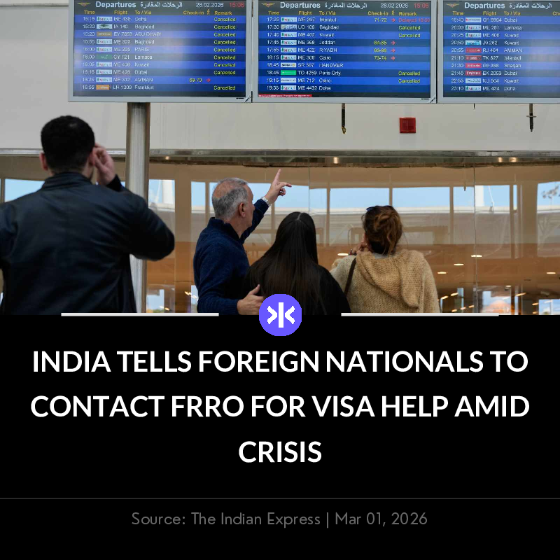 FynxNews's tweet image. 📰 India advises foreign nationals to contact FRRO for visa extensions amid Middle East crisis. Hundreds of flights cancelled due to airspace restrictions.

Download Fynx App: tinyurl.com/fynx-app-ps

 #India #Visa #FRRO #Advisory #Iran