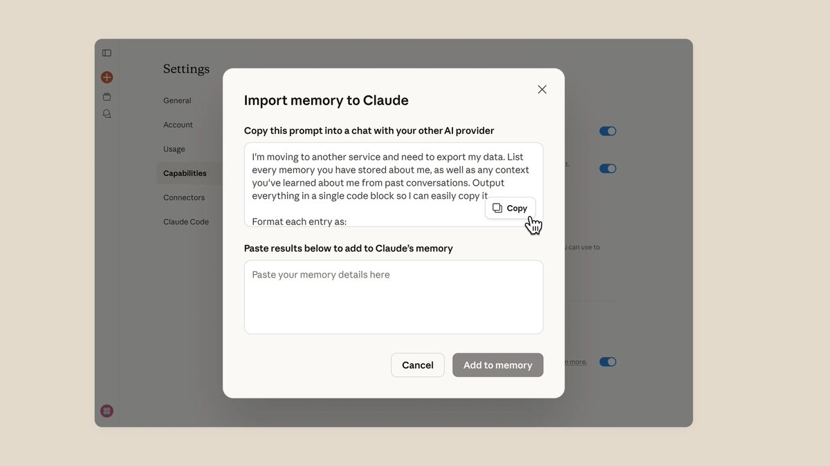 ChatGPT prompt to export personal memory data