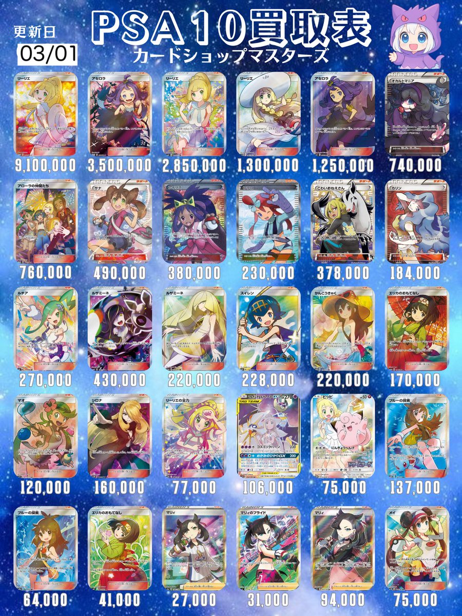 マスターズPSA買取表 】 本日のPSA10買取表