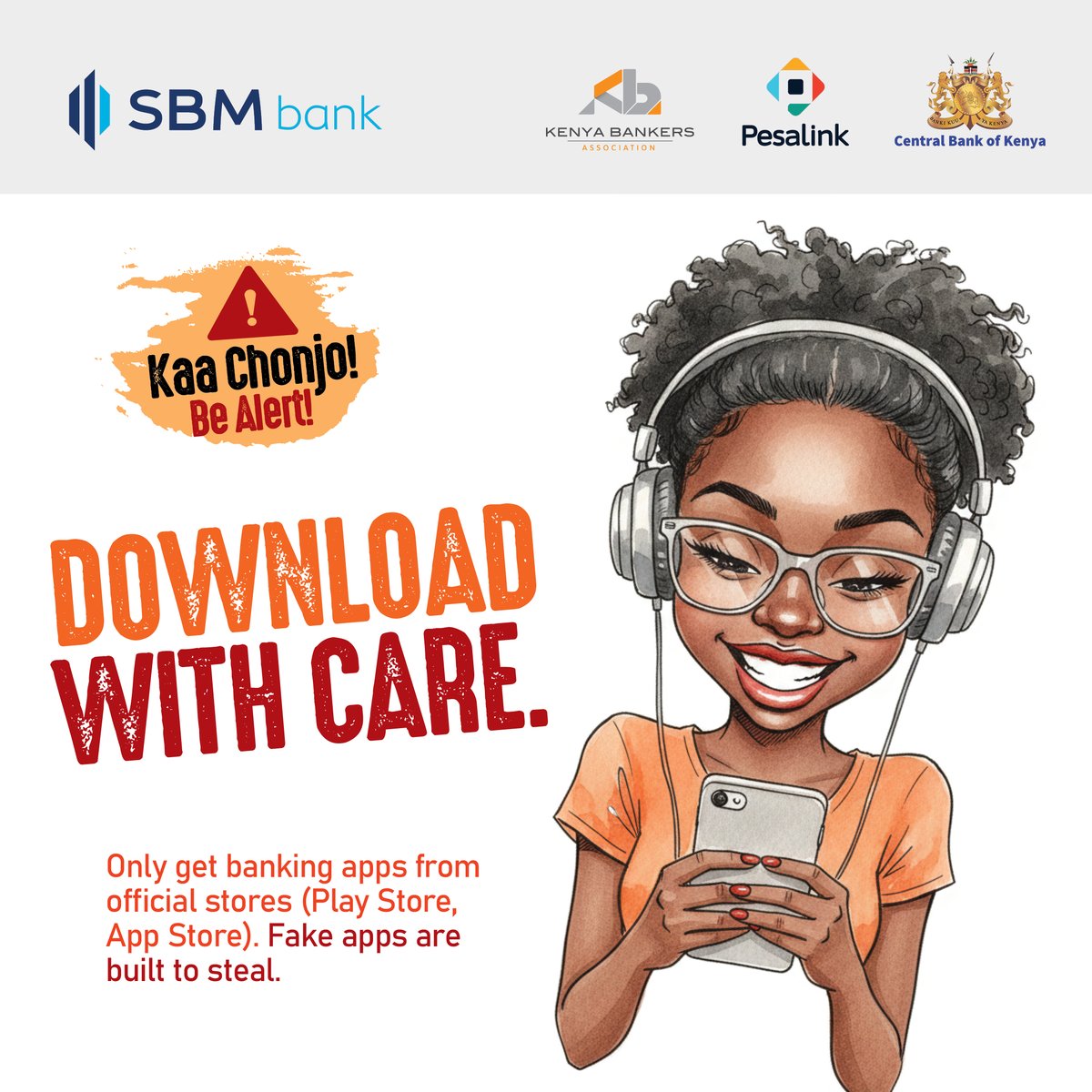 sbmbankkenya's tweet photo. Fake apps steal data.
Download smart from trusted stores. 📲
#BeAlert #KaaChonjo
#SBMBank #ForASmarterTomorrow https://t.co/7Cyy5K2pJU