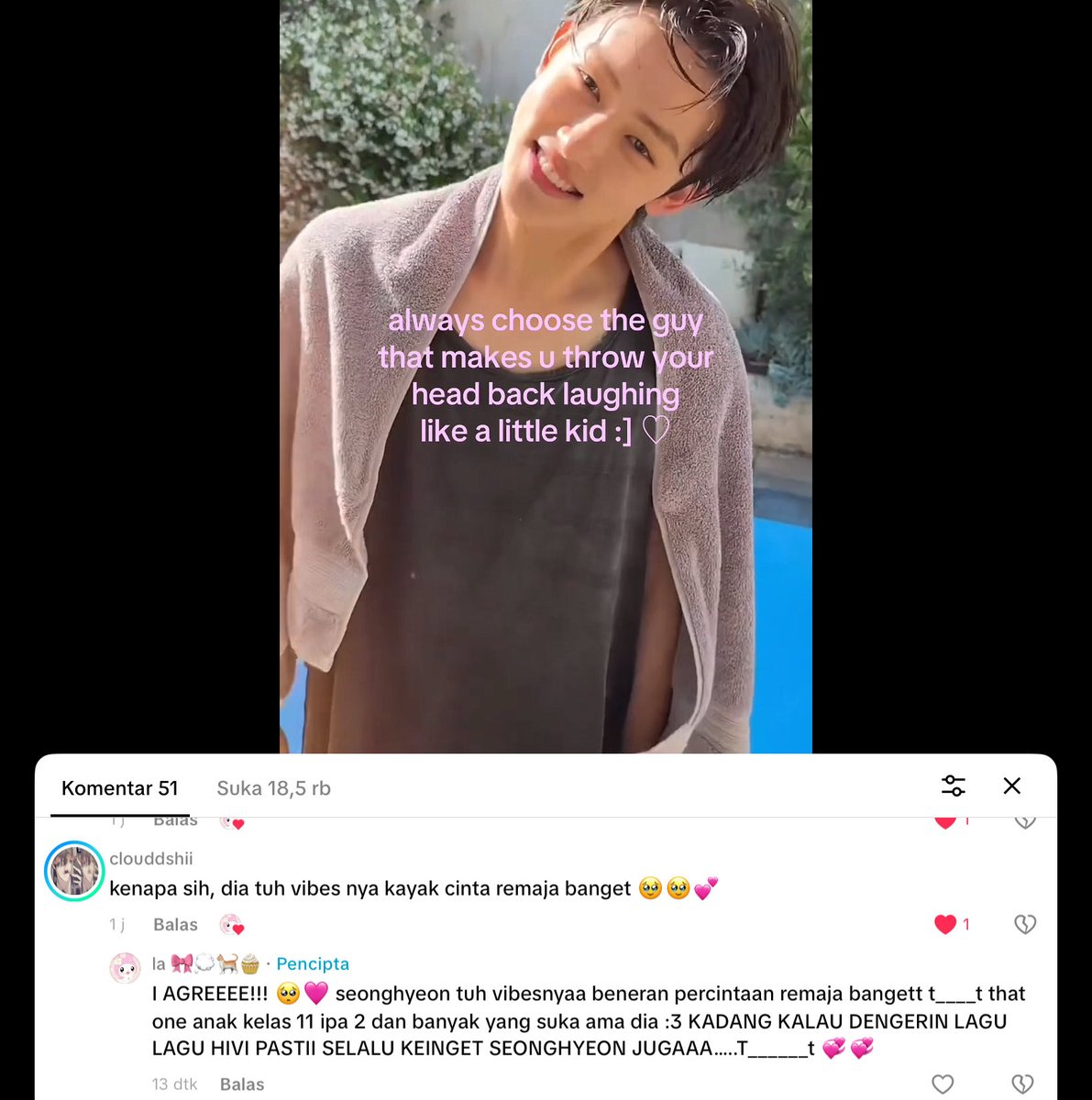 AKUU #SuperDuperSetuju ama komen inii!! 😆💘✋🏻🙇🏻‍♀️💗 seonghyeon tuh vibesnyaa beneran percintaan remajaaaa bangeeetttttt :—) 💕📚🏫🏅💖