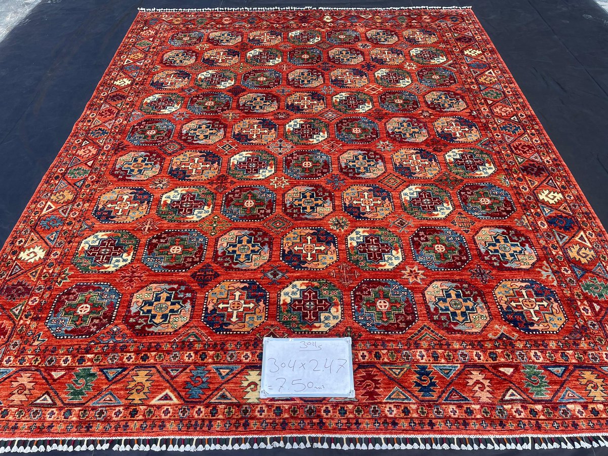 Mahmoodirugs's tweet photo. Transform your living room with this stunning Afghan tribal rug! 🔥 Authentic hand-knotted, rich red tones with geometric patterns. Size: 304 × 247 cm (≈10×8 ft) – 7.5 sqm of pure heritage.  
   DM for price &amp; details! 
Worldwide shipping.  
   #TribalRug #AfghanRug #rugs https://t.co/jA5AYQEtJh