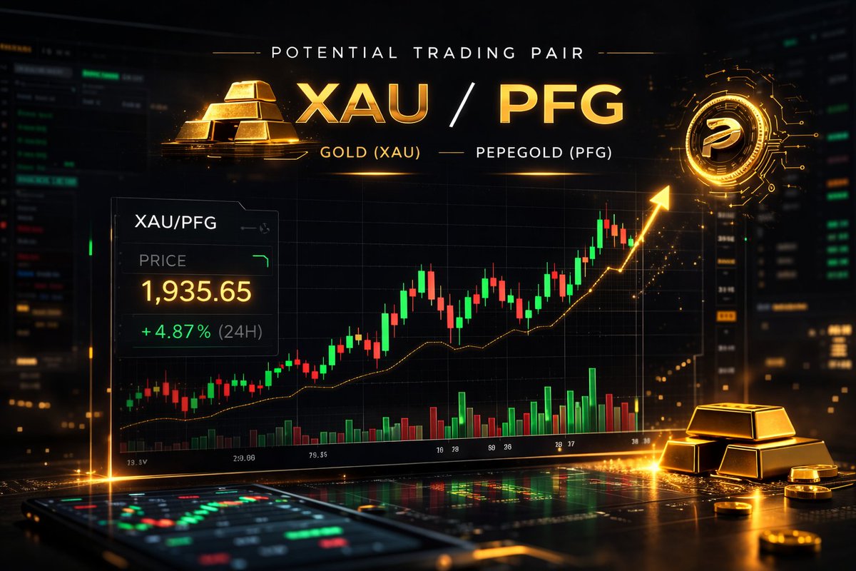 PepeGold82962's tweet photo. PepeGold ($PFG) explores a future concept: XAU / PFG

A trading pair that would represent gold priced against a Solana-based digital asset.

A step toward linking traditional commodities with on-chain ecosystems.

#PepeGold #PFG #XAU #SolanaEcosystem #Crypto https://t.co/A8Z5g6kvxP
