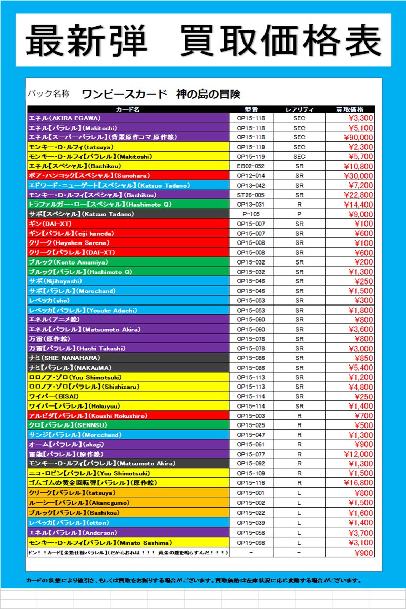 📢新弾高価買取のお知らせ📢 #ワンピースカード 新弾 ✨✨✨「神の島の