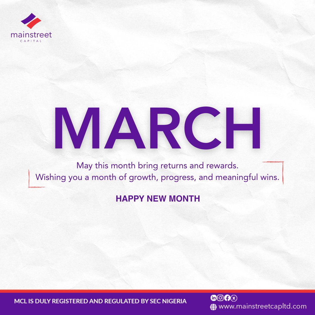 Happy New Month from all of us at Mainstreet Capital Limited!

#mainstreetcapital #march #finance