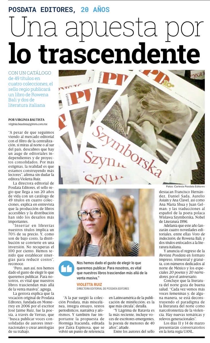 Con un catálogo de 49 títulos en cuatro colecciones, el sello regio publicará un libro de Rowena Bali y dos de literatura italiana.