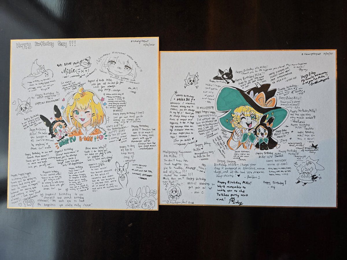 Otsu Millie for the wonderful karaoke today~ on that note, we're glad to share the shikishi boards filled with everyone's message to our dearest oshi last December! ✨🪄🧡

We love you <a href="/MillieParfait/">Millie Parfait 🪄 NIJISANJI EN</a>! We hope this made you smile today! 🤗 

#MillieParfait #SchoolOfParfait🪄
