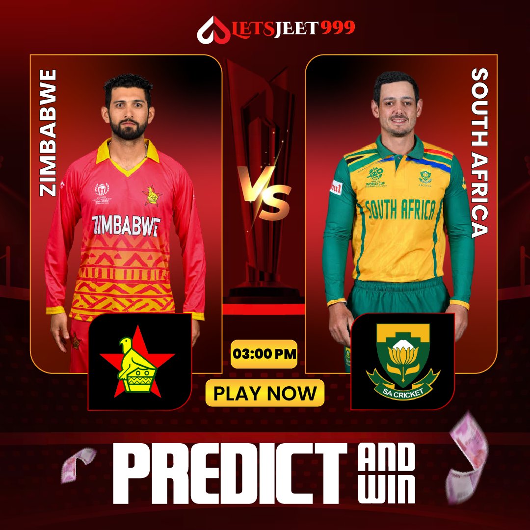 letsjeetindia's tweet photo. 🇿🇼 Zimbabwe vs South Africa 🇿🇦
https://t.co/YOeUsaj1m4
https://t.co/haQi0KBK8J
A battle of pride, power, and pure cricket passion! 🏏🔥

#LetsJeet999 #PredictAndWin #ZIMvsSA #CricketUpdates #CricketFever #T20Cricket #LiveCricket #WorldCup #CricketLovers https://t.co/nxZlh5pnd7