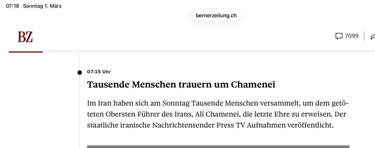Tamedia bringt iranische Staatspropaganda. Den Jubel der Iranerinnen und Iraner bringt man nicht. Ist die linksextreme Dame in Zürich am Nachrichtendesk?