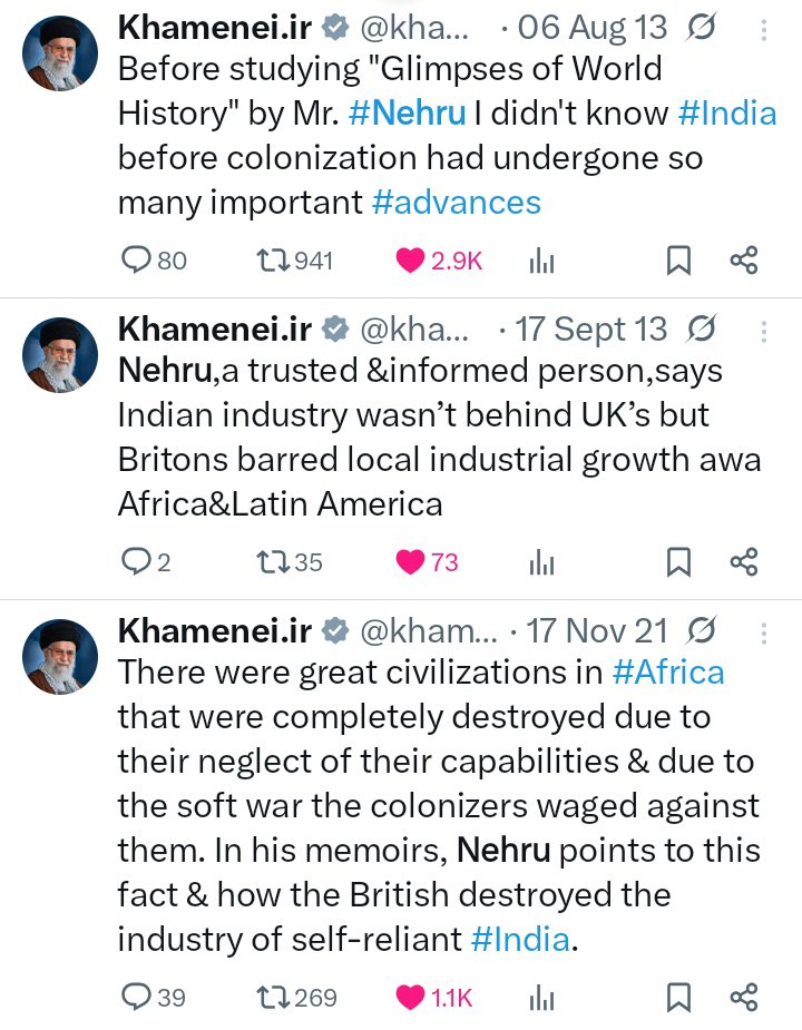 The courage to stand up against tyranny comes from Nehru.

There’s no doubt that #Khamenei embraced martyrdom inspired by reading Nehru.

Those who are used to surrendering can never truly understand sacrifice and bravery, and they will always despise Nehru.