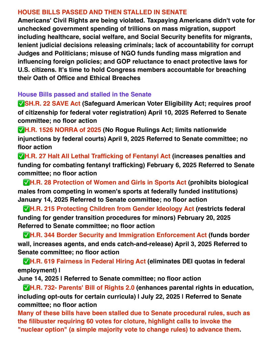 <a href="/RealJamesWoods/">James Woods</a> These are all of the bills passed in the house, but died in the Senate because of John Thune’s incompetence and failure to comply with the the will of the American people! 
REPLACE JOHN THUNE!

America’s future depends on it! 🇺🇸