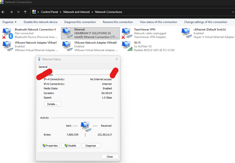 Coder_Pintu's tweet image. 📌 Airtel Network Status 
#IPv4 Connectivity: ✅ Internet
#IPv6 Connectivity: ✅ Internet
Speed: 300 Mbps
Signal Quality: Strong

📌 #JioAirFiber Earlier Status
#IPv4 Connectivity: ❌ No Internet
#IPv6 Connectivity: ✅ Internet

🎯 Final Technical Conclusion
Your devices and