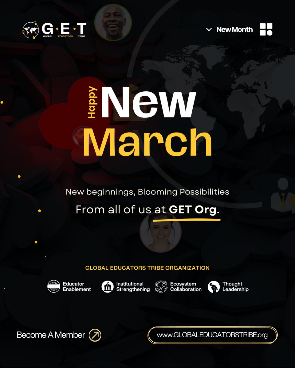 globalEDUtribe's tweet photo. Welcome to March!

A new month of growth, opportunity, and impact begins. Step into it with the Global Educators Tribe (GET).

Become a GET member 👉 https://t.co/bzev6kP7qL

#GlobalEducatorsTribe #GETOrg #HappyNewMonth https://t.co/heqDNKMyTJ