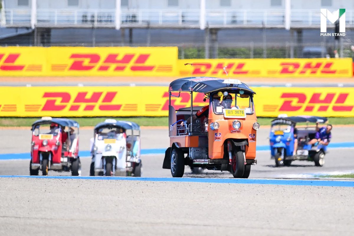 FAT_Peterrr's tweet photo. MotoGP riders hit the track in Thai Tuk-Tuks at the 2026 season opener at Chang International Circuit 🇹🇭🔥
Rider Parade just got legendary speed meets Thai style!
✅ What a warm-up before race day! ✨😎👍🏼
Credit: MainStand
#MotoGP #MotoGP2026 #ThaiGP #Buriram #ChangCircuit https://t.co/S2czJev5ir