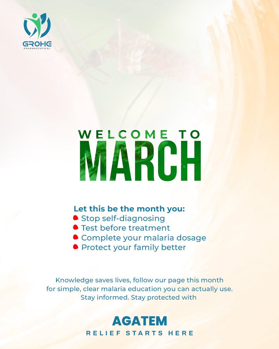 GrohePharm's tweet photo. March is here. Let’s cut the guesswork out of malaria. Test right, treat right, protect your family every time. https://t.co/hN3zh744f6