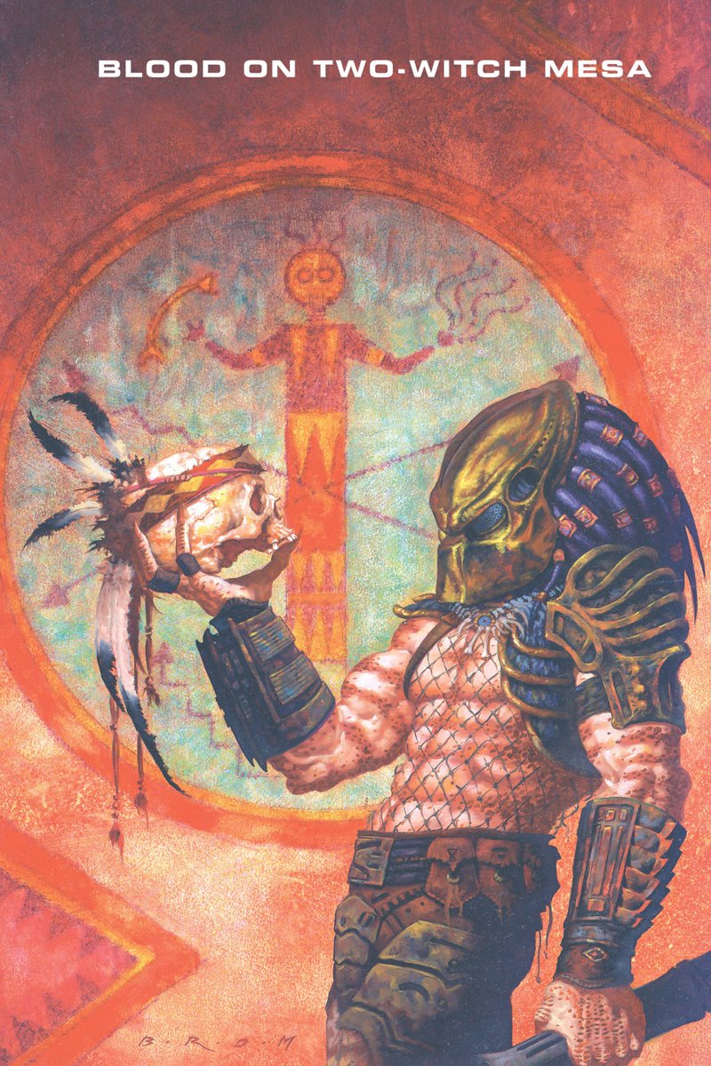 avpgalaxy's tweet photo. This gorgeous cover artwork for Predator: Blood on Two-Witch Mesa was the work of the talented Brom. In this series, Enoch Nakai returned to learn about his family's history with the Predator. #Yautja #PredatorBloodOnTwoWitchMesa #Brom #DarkHorseComics #Predator https://t.co/jTjzCmslHj