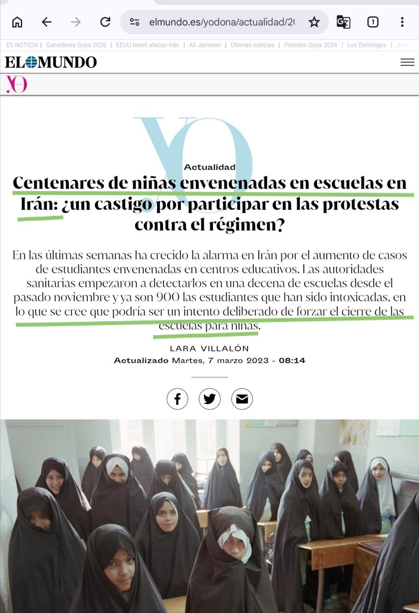 Cuando Amnistía Internacional requería el apoyo mediante firmas para una petición ¿los indignados hoy se solidarizaron con la niñas de Irán?  🤔