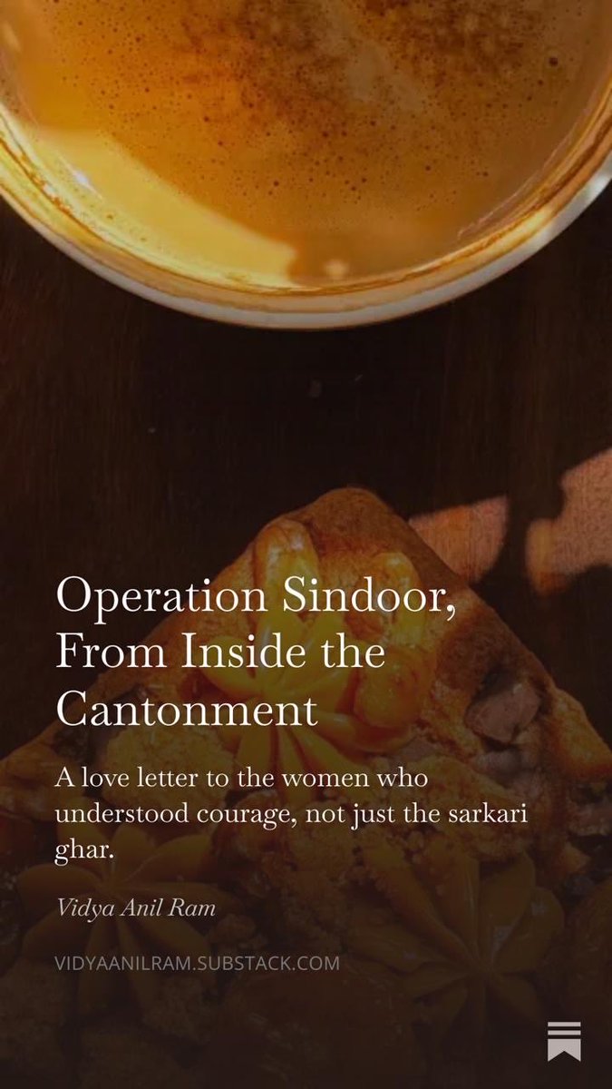 vidyaaram's tweet photo. https://t.co/R4S38Xx7Jl

I was there during OP Sindoor. I wrote something for my fellow fauji wives. This life demands more than sarees and sarkari ghars. It demands courage
@OfficialAwwa @BDUTT 
@LtGenDPPandey @majorgauravarya @RgGhai @GeetikaLidder @umaskai @savvyghai https://t.co/AmVCnvP7fu