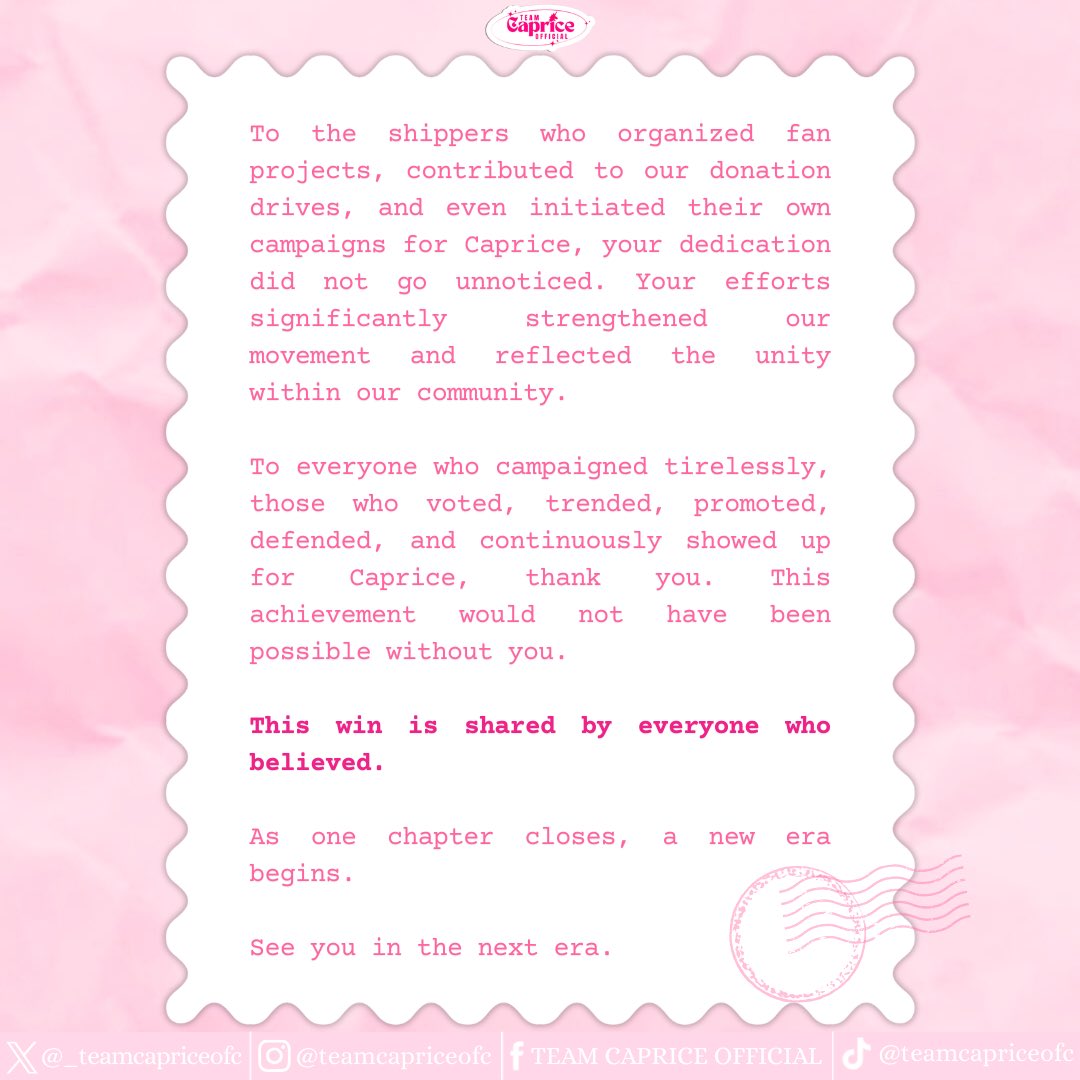 From the bottom of our hearts, thank you for walking this journey with us 🩷 

- Team Caprice Official Admins