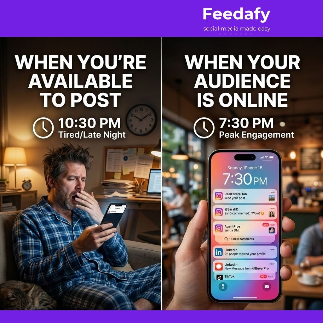 📊 Did you know posting at the right time can double your engagement?

The problem is, the best time to post often isn’t when you’re available.

With Feedafy, you can schedule your posts ahead of time to go live at peak engagement hours, so you maximise your reach...