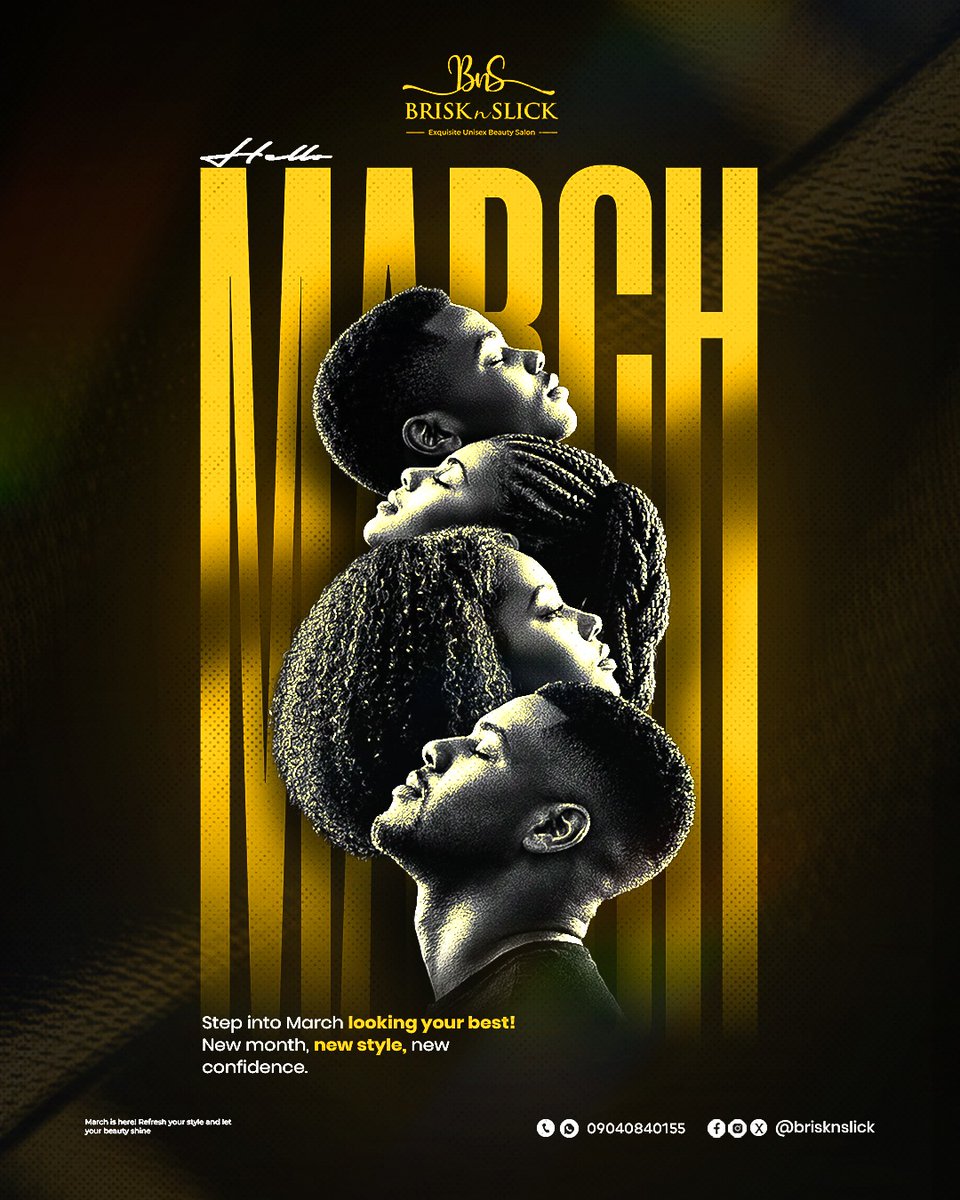 BrisknSlick's tweet photo. Hello March! ✨

New month. Fresh look. That's the assignment! 

Thank you for rocking with us. Here's to a beautiful month ahead!🥂

#March2026 #HairAndNails #portharcourt #unisexsalon https://t.co/Jk3bTn75mV