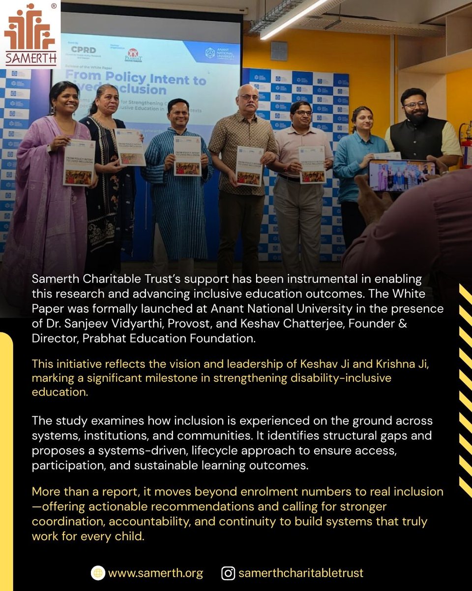 🌟 Proud to share the launch of “From Policy Intent to Lived Inclusion” at Anant National University.

With support from Samerth Charitable Trust, this initiative advances real disability-inclusive education for every child.

#InclusiveEducation #SamerthCharitableTrust