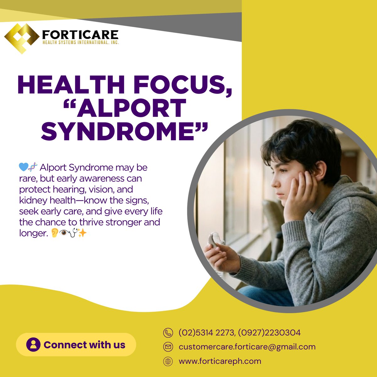 forticareph's tweet photo. Alport Syndrome is a genetic condition that affects the kidneys, hearing, and sometimes eyesight. Many people may not notice symptoms early, but over time it can lead to kidney disease or hearing loss if not detected and managed properly. #betterhealthbetterlife https://t.co/TcRONGME2I