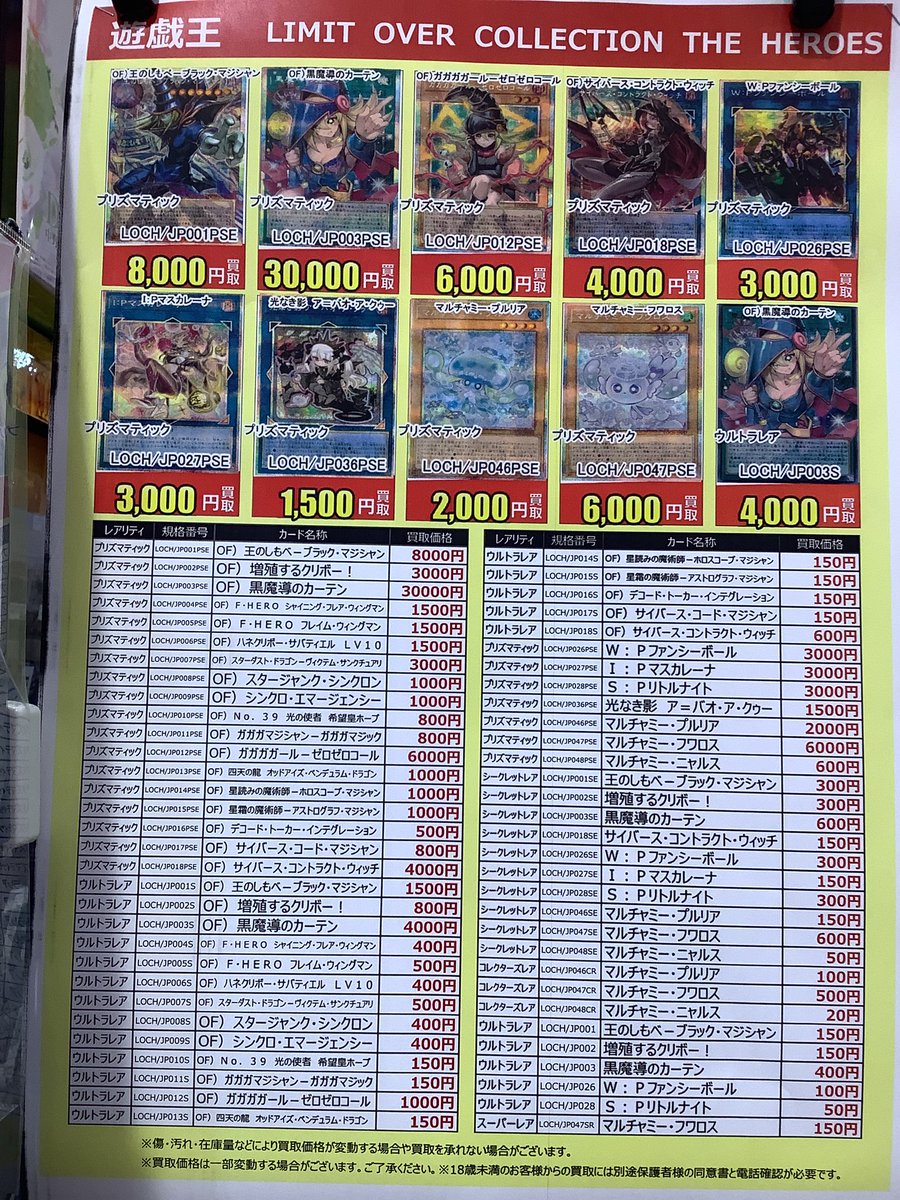遊戯王OCG #リミットオーバーコレクション THE HEROES 買取表更新しま