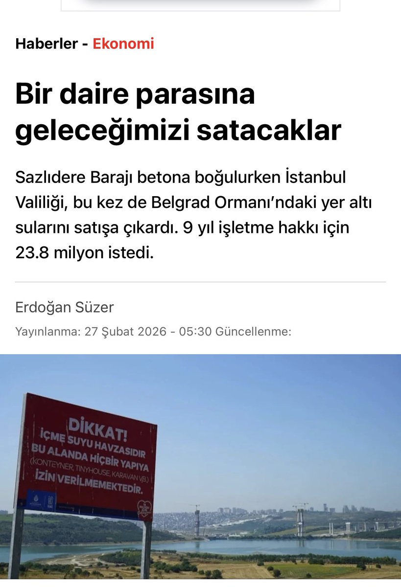 nasuhbektas's tweet photo. İstanbul Valiliği, Belgrad Ormanı’ndaki yer altı sularını satışa çıkardı. 9 yıl işletme hakkı için 23.8 milyon TL istedi. https://t.co/hFfwg9hIOJ
