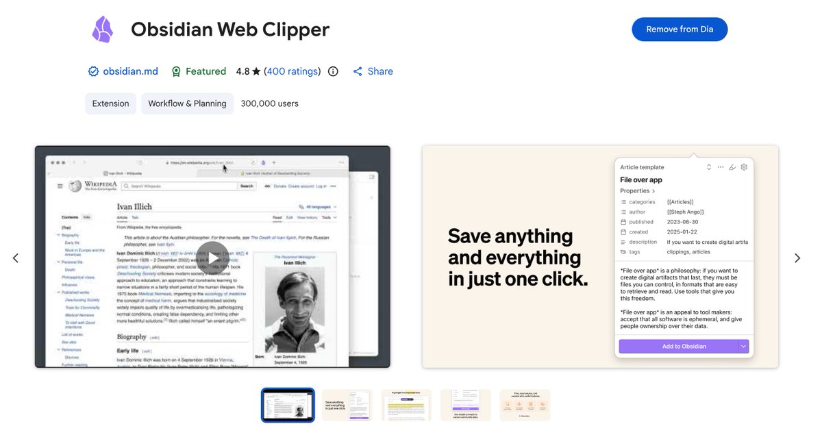 Obsidian Web Clipper 我愿称之为最伟大发明 几十万吃灰的收藏夹文章，装进 Obsidian 里是什么体验？

答案是：彻底告别「Mark了等于看了」🤡

以前： 遇到干货 → 丢进 X 收藏夹 → 彻底遗忘 → 毫无长进 收藏了 1000 篇，一篇都没看 ⏱️

现在： 遇到干货 → 一键剪藏 → 定期让 AI 批量阅读 →