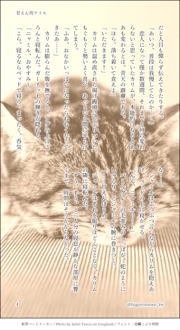 #ひらいて赤ブー
ツ⚰ステ⚰ド⚰ン⚰ーラ⚰ド
ジャ🐍ル・バ🐍パー×カ☀️ム・ア☀️ア☀️ーム

ジャミカリオンリー「従者と主人を越えた先」の継続開催なにとぞよろしくお願いします！

RP集計らしいのでよければご協力お願いします〜。
先月のCC福岡の無配折本より。猫化☀️くんのジャミカリ。