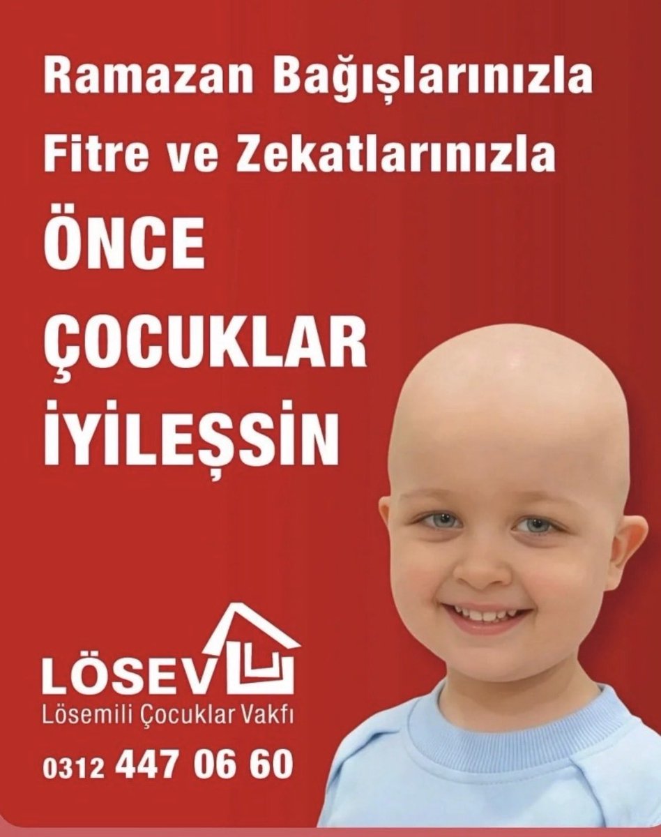 BUGÜN GÜNLERDEN PAZAR ve aylardan RAMAZAN .
Hem kendimize hem de Lösemili Çocuklarımıza İYİLİK yapalım.
Fitre - Zekat - Bağış ve Umutlarımızı onlara verelim.
ÖNCE ÇOCUKLAR İYİLEŞSİN ve Annelerinin yüzü gülsün.
* Hiç bir şey yapamıyorsanız bu mesajımı çok fazla paylaşın.