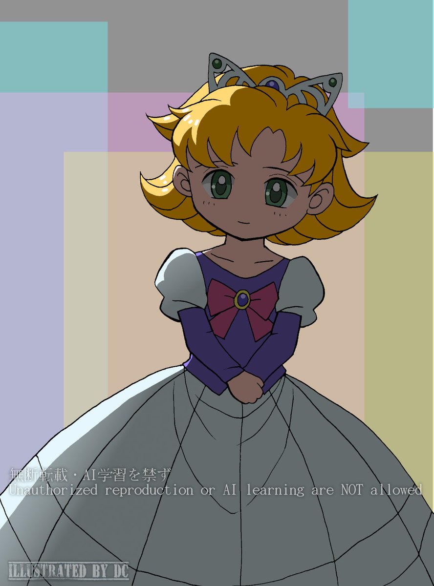 #サマル妹の日　
新規絵その４。おしとやかにふるまっているつもりでも好奇心を抑えきれないサマコちゃんを描いてみました。
こんなふうに見つめられるとなんだか心のうちを見透かされてるような気分になりますね。
ポニテ＆ノースリーブも魅力的だけど、可憐なドレス姿も引き続き推していきたいです。