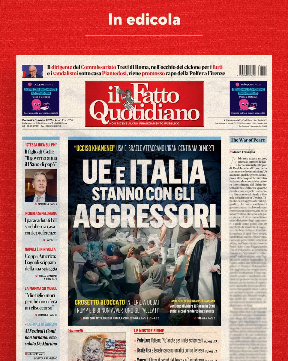 Ue e Italia stanno con gli aggressori

Leggi il Fatto Quotidiano👉 ilfat.to/primapagina