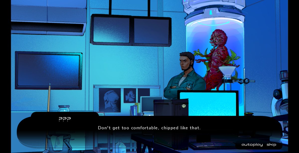 we're making a sci-fi otome, but its set in a dystopian laboratory and you can kiss the giant plant monster or the... janitor?