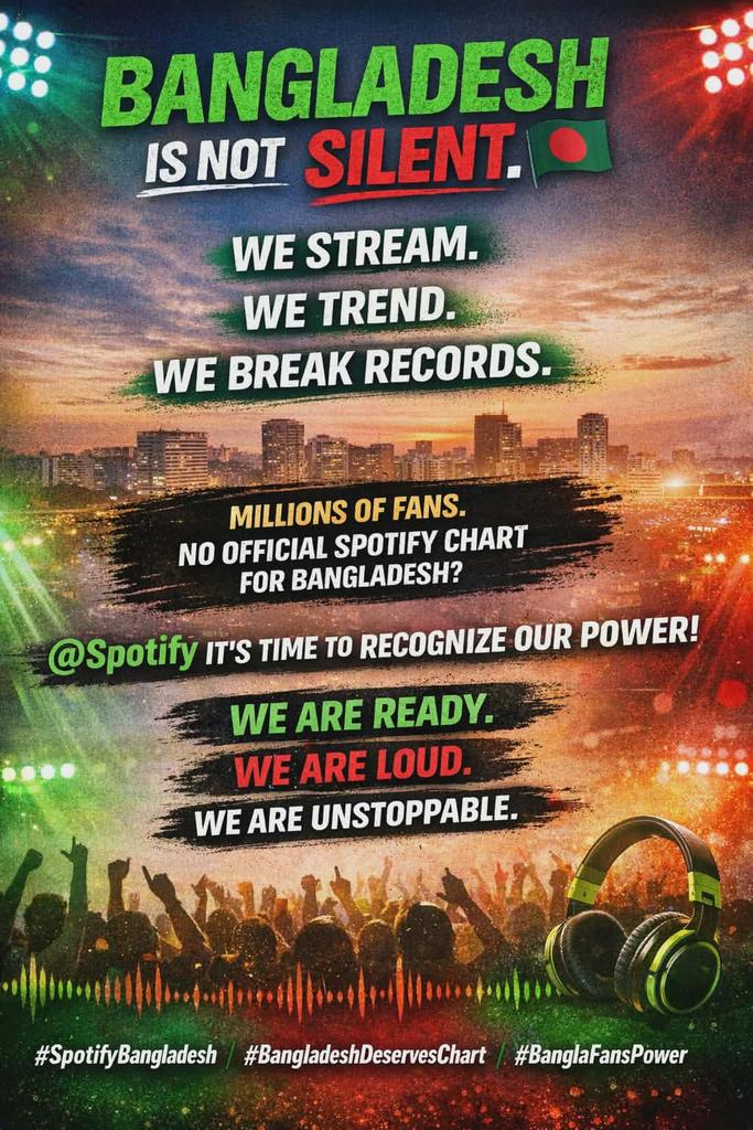 Tuba22019's tweet photo. Hello @Spotify @SpotifyCares @spotifyartists @SpotifyStatus

Spotify was officially launched in Bangladesh back in February,2021 but the charts for Bangladesh are not available yet. Kindly bring the charts in Bangladesh,Thank You!

#BDdeserveSpotifyChart
#BringSpotifyChartstoBD https://t.co/hiZQP5aG7z